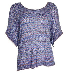 DRESSBARN Blue Rainbow Open Knit Short Sleeve Dolman Top Womens Plus Size 1X